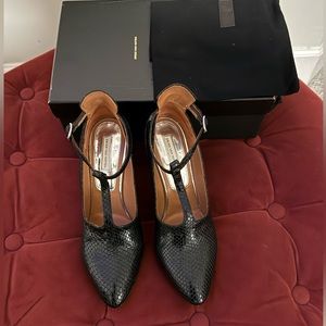 Dries Van Noten Black Snakeskin Leather Heels. European Size 38